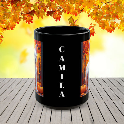 White French Bulldog Autumn Black Mug - Cozy fall dog breed coffee cup gift