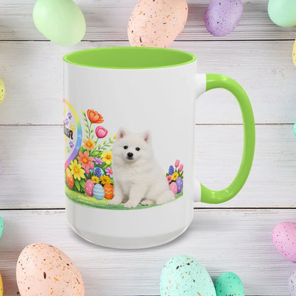 Shop our american eskimo puppy easter mug featuring the 15oz style option from MySisterIsASurvivor.