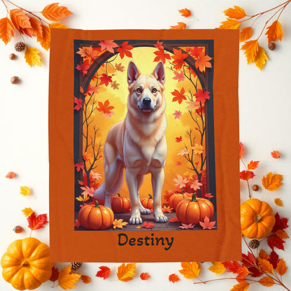 German Shepherd (Cream) Plush Velveteen Blanket - Custom plush dog throw, gift for GSD fans