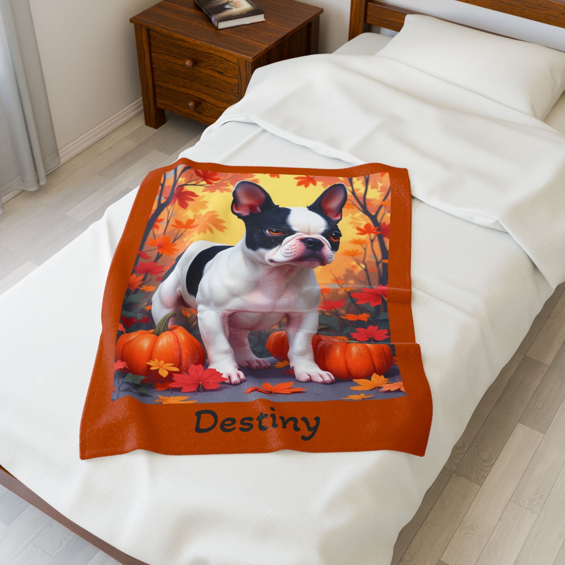 Black Pied French Bulldog velveteen plush blanket, custom dog throw for Frenchie fans and pet gifts - MySisterIsASurvivor