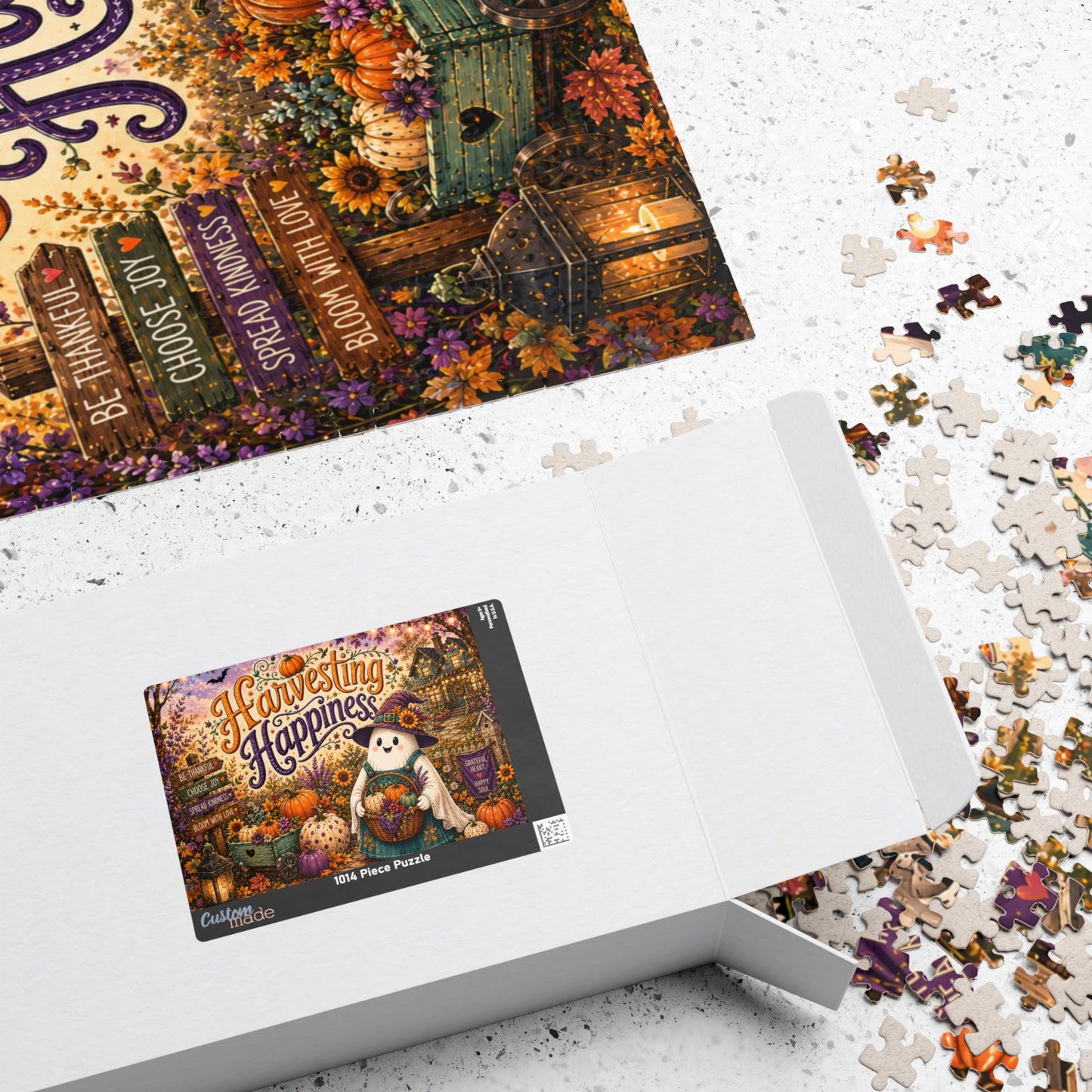 Harvesting Happiness Halloween Puzzle - Witch Ghost with Harvest Basket, Sunflowers, and Pumpkins