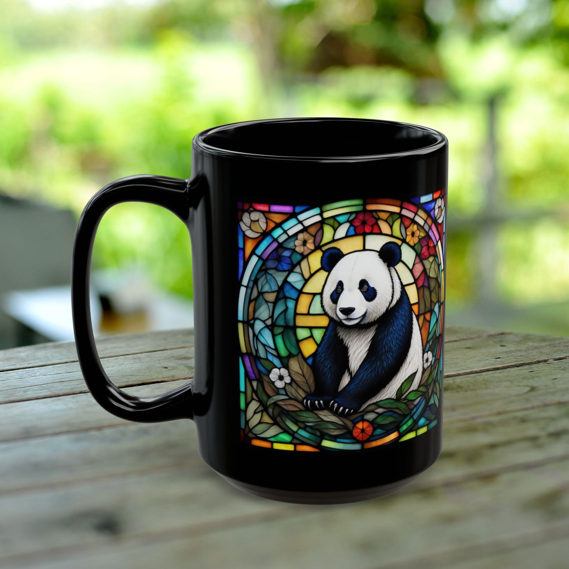 Panda Personalized Mug, Stained Glass Zoo Animal Design, Unique Ceramic Gift for Wildlife Lovers, Coffee, Tea, & Hot Chocolate Cup