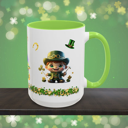 Leprechaun Laughter Logic: St. Patrick's Day Two-Tone Coffee Mug - Festive Ceramic Mug for Positivity & Mindfulness