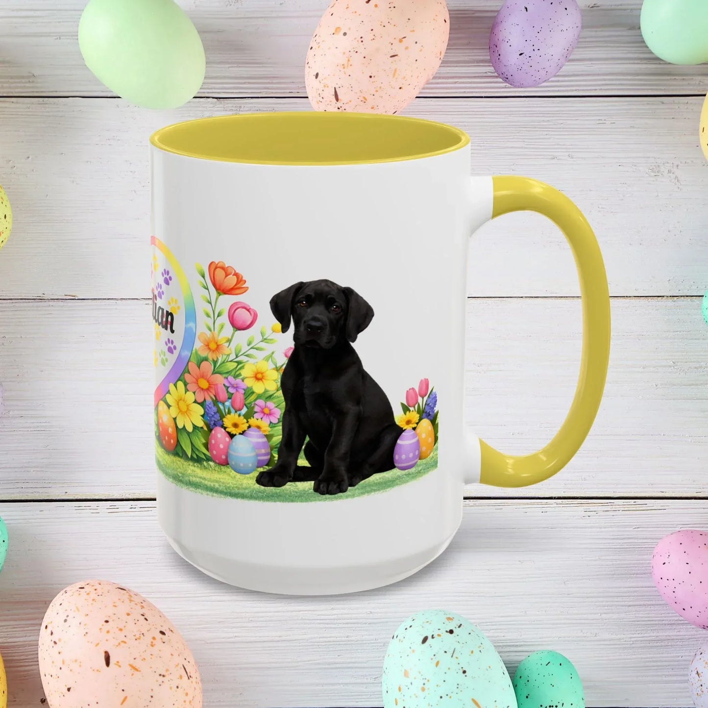 Shop our premium great dane black puppy easter mug from MySisterIsASurvivor.