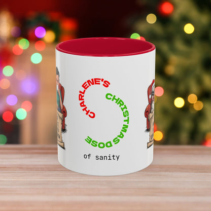 I'm On The Naughty List, But It's Called 'Coping Mechanism' – Christmas Mug with Male and Dog Design and Accent Color