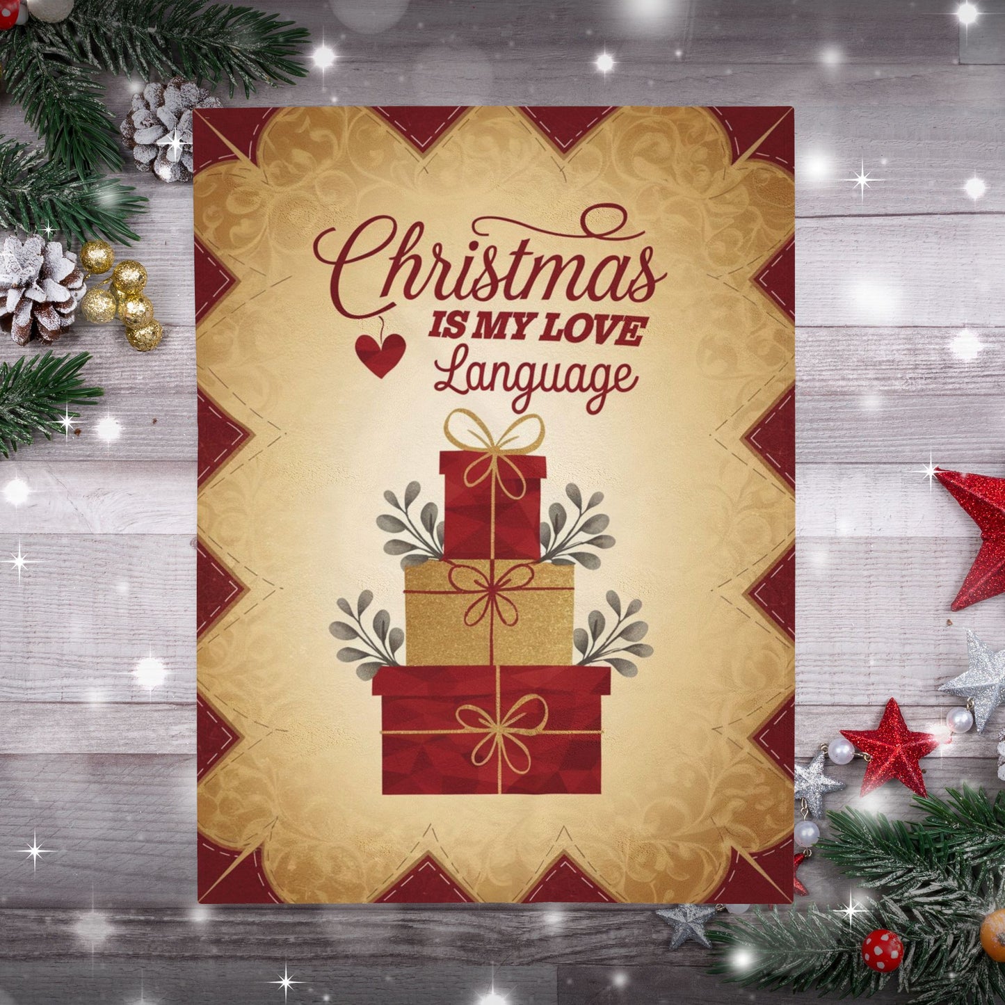 Christmas blanket “Christmas Is My Love Language” with festive winter design for cozy self-care
