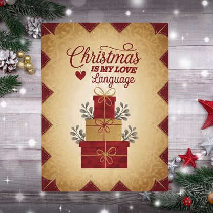 Christmas blanket “Christmas Is My Love Language” with festive winter design for cozy self-care