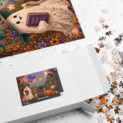 Boo-lieve in Yourself Halloween Puzzle - Ghost with Believe in Magic Book, Black Cat, and Affirmation Books