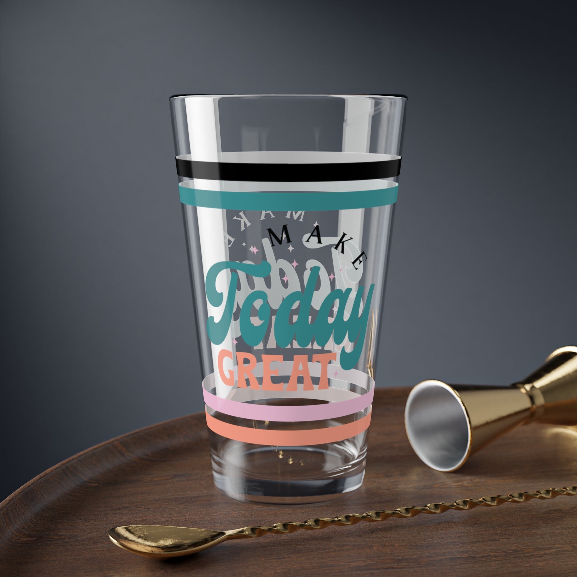 Make Today Great Retro Pint Glass - 16oz Mental Health Drinkware, Clear Glass for Beverages