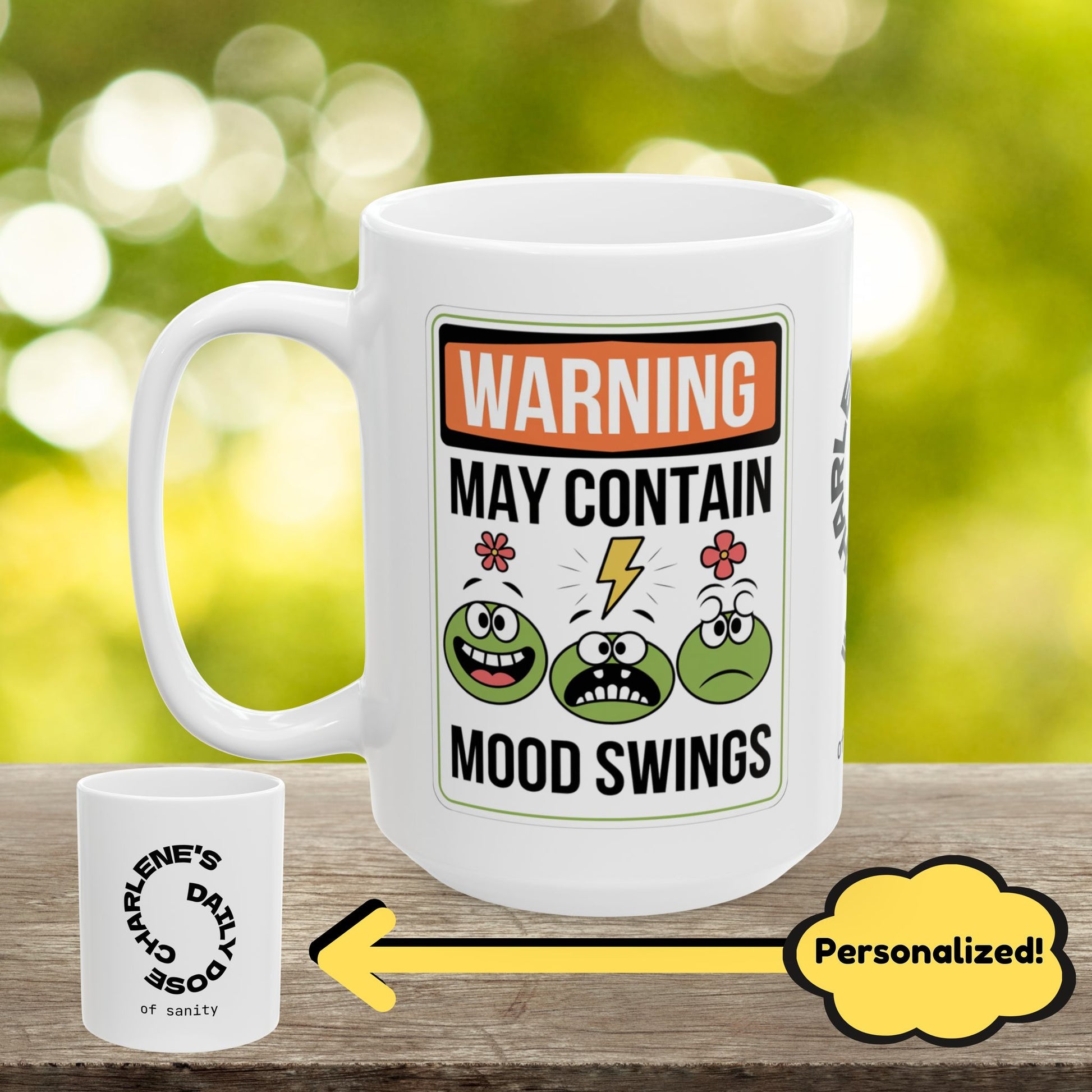 Warning May Contain Mood Swings Funny Mental Health Mug, Stylish Ceramic Coffee Cup, Positive Affirmation Gift, Anxiety Relief, Self-Care Mug, Therapist Office Décor