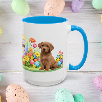 Shop our labrador retriever chocolate light puppy easter mug featuring the 15oz style option from MySisterIsASurvivor.