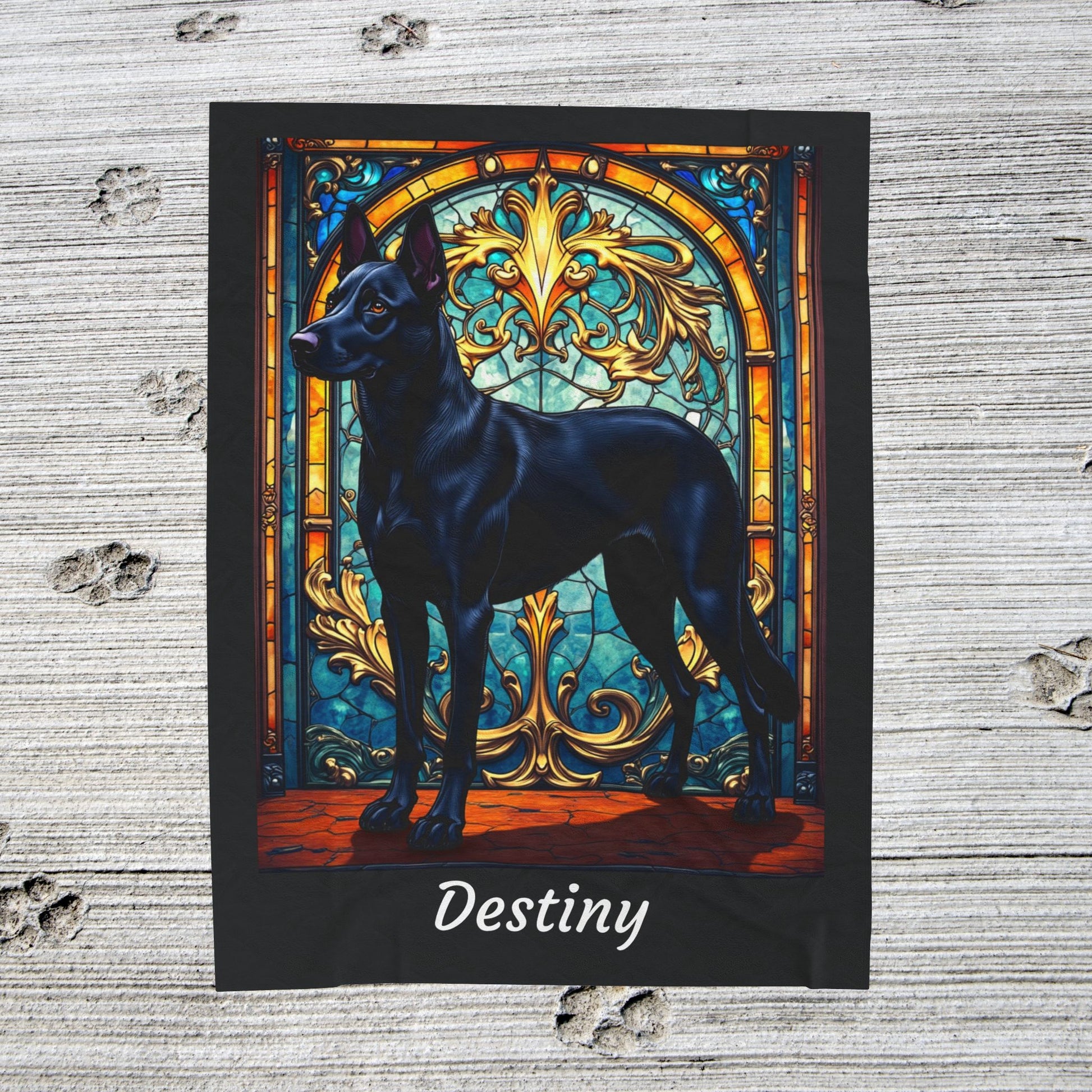 Belgian Malinois black velveteen blanket, custom stained glass dog throw, personalized pet lover gift - MySisterIsASurvivor