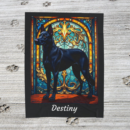 Belgian Malinois black velveteen blanket, custom stained glass dog throw, personalized pet lover gift - MySisterIsASurvivor