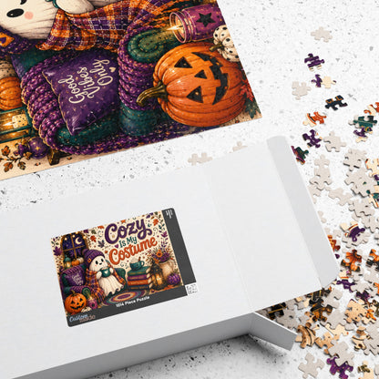 Cozy Is My Costume Halloween Puzzle - Ghost in Beanie with Good Vibes Pillow and Spooky Story Books