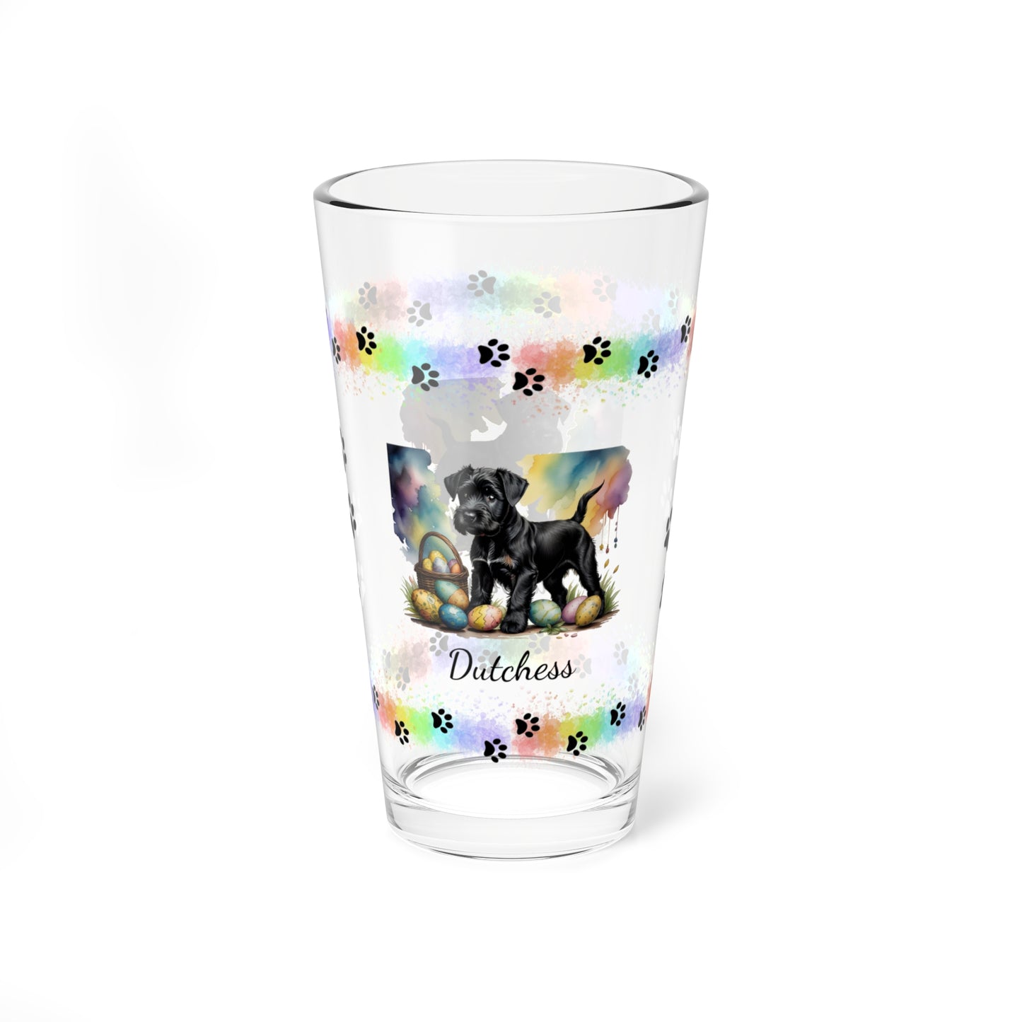 Schnauzer (Black) Personalized Easter Puppy 16oz Pint Glass - Custom Dog Design, Mental Health Gift, Easter Décor, and Festive Celebrations