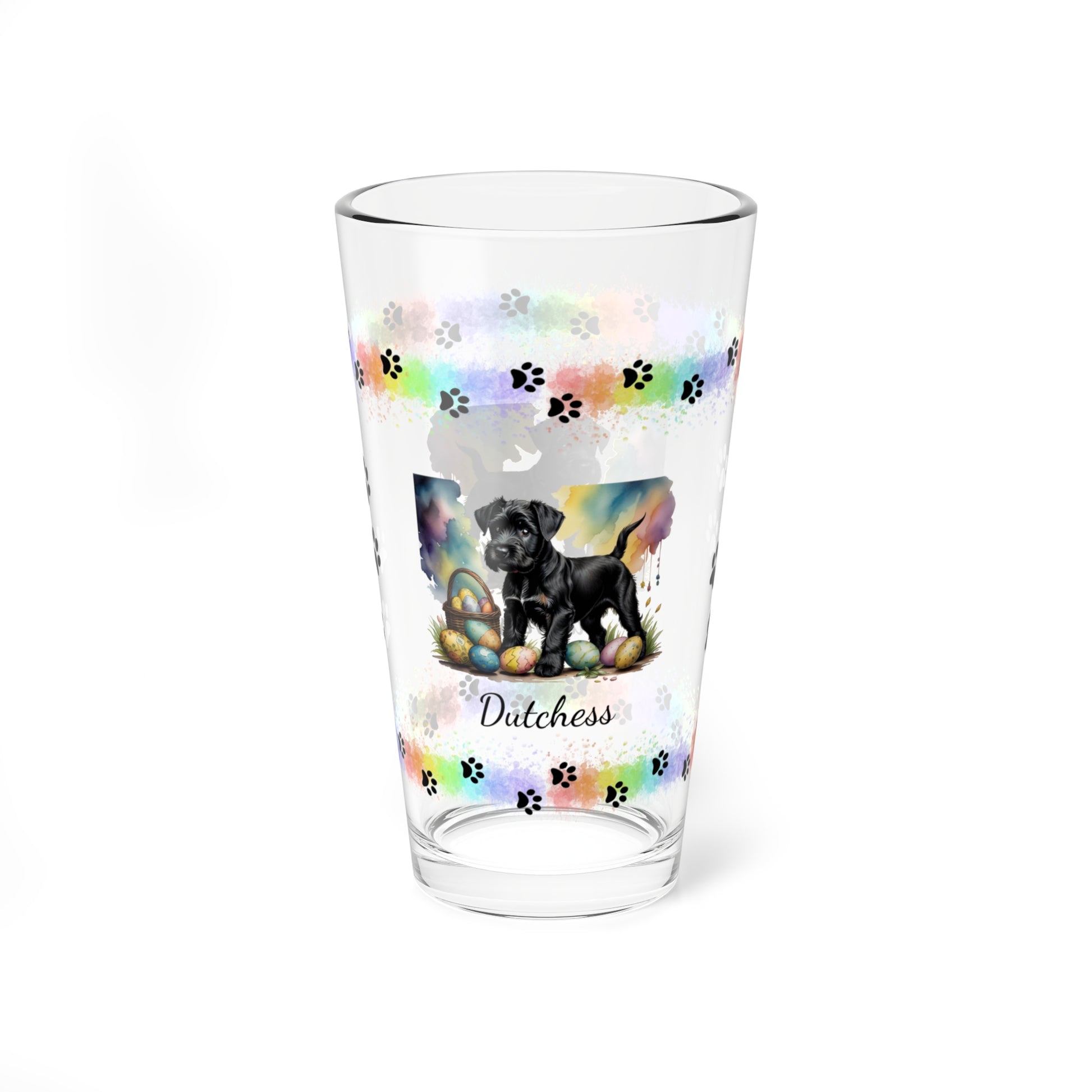 Schnauzer (Black) Personalized Easter Puppy 16oz Pint Glass - Custom Dog Design, Mental Health Gift, Easter Décor, and Festive Celebrations