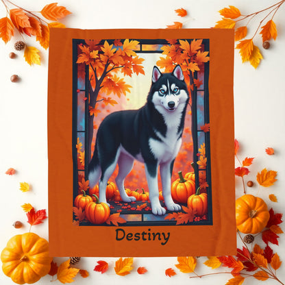 Black and White Husky blue eyes velveteen plush blanket, custom dog throw for Siberian Husky lovers - MySisterIsASurvivor