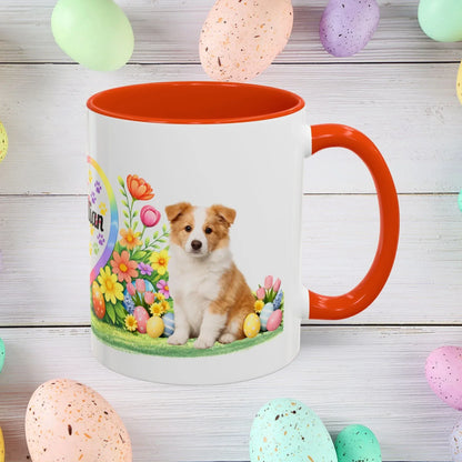 Shop our border collie gold puppy easter mug featuring the 11oz style option from MySisterIsASurvivor.