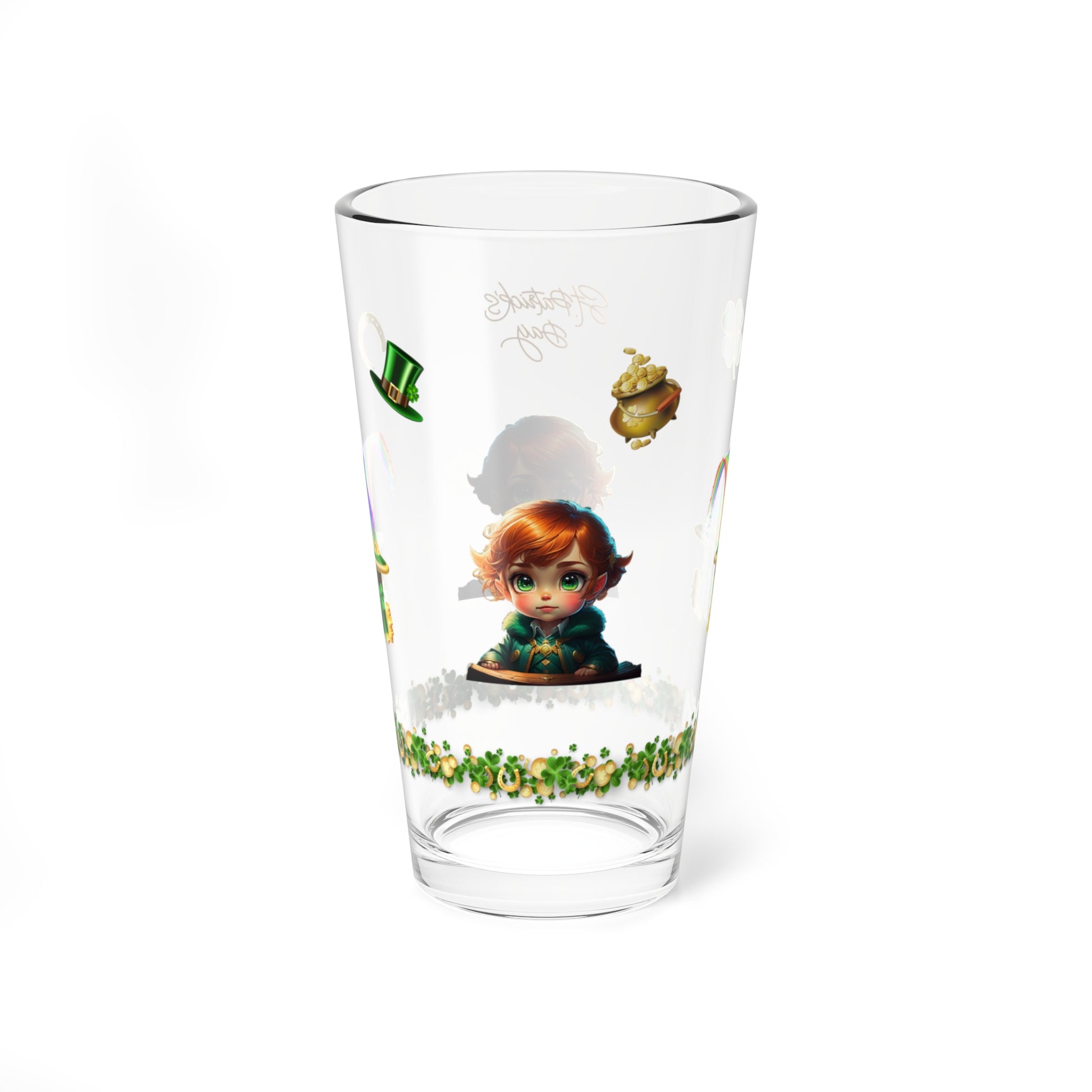 Leprechaun Labyrinth Logic: Mindful St. Patrick's Day 16oz Pint Glasses - Festive Design for Positivity & Wellness