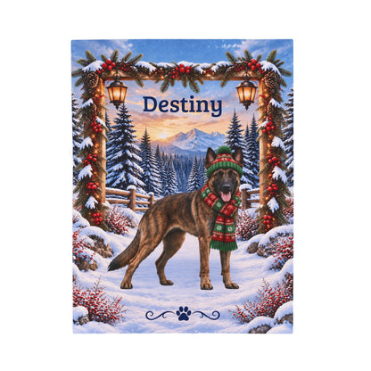 Belgian Malinois (Brindle Coat) - Personalized Dog Name Blanket, Woodland Winter Throw for Mali Fans
