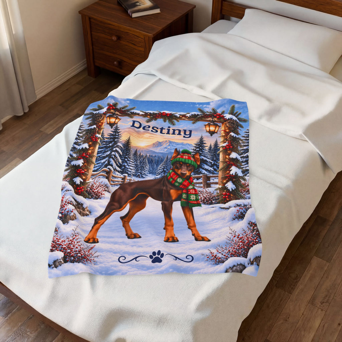 Doberman (Red & Rust Coat) - Personalized Winter Blanket, Custom Name Velveteen Throw
