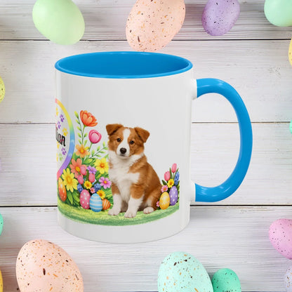 Shop our border collie red white puppy easter mug featuring the 11oz style option from MySisterIsASurvivor.