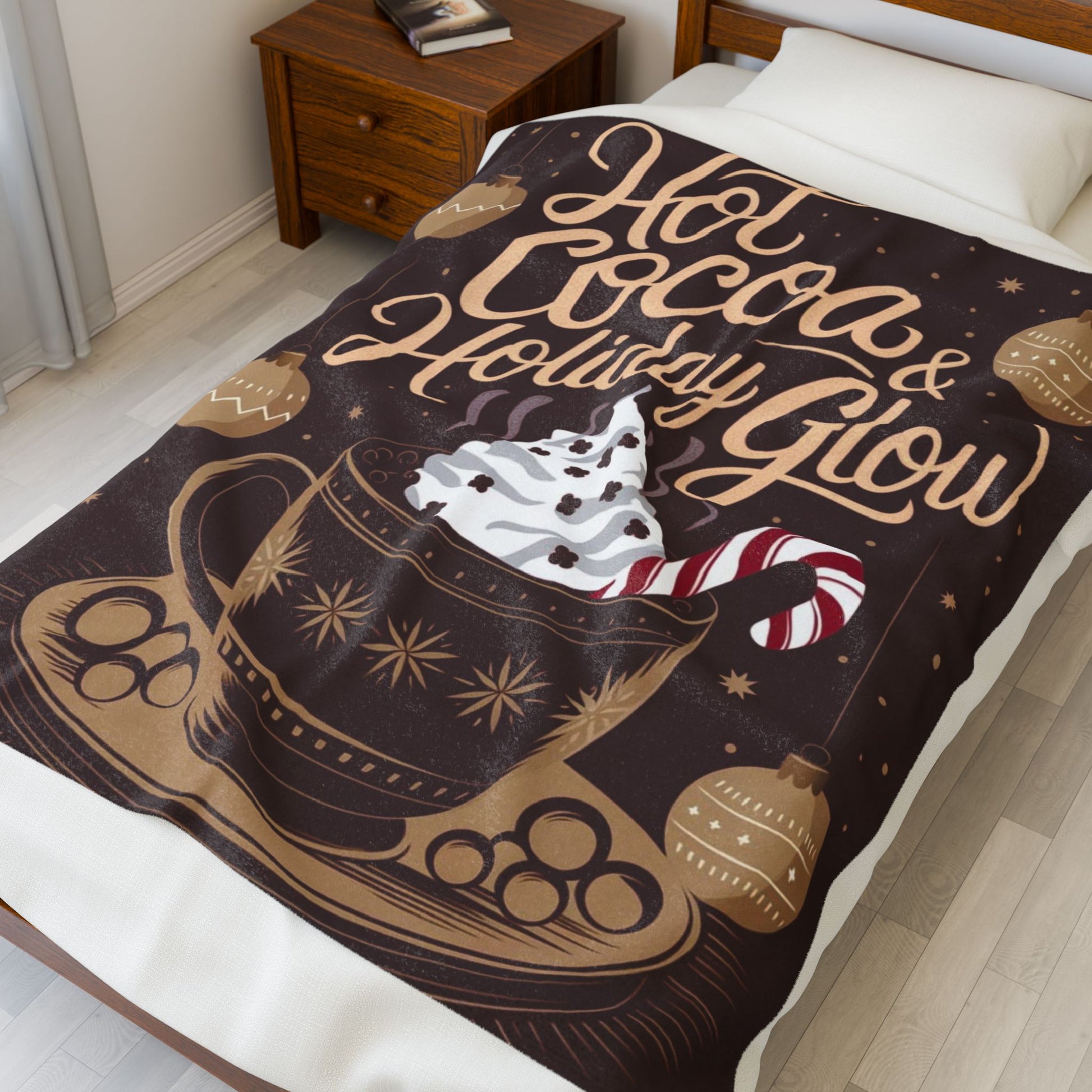Christmas blanket “Hot Cocoa & Holiday Glow” cozy festive throw for winter comfort and joy