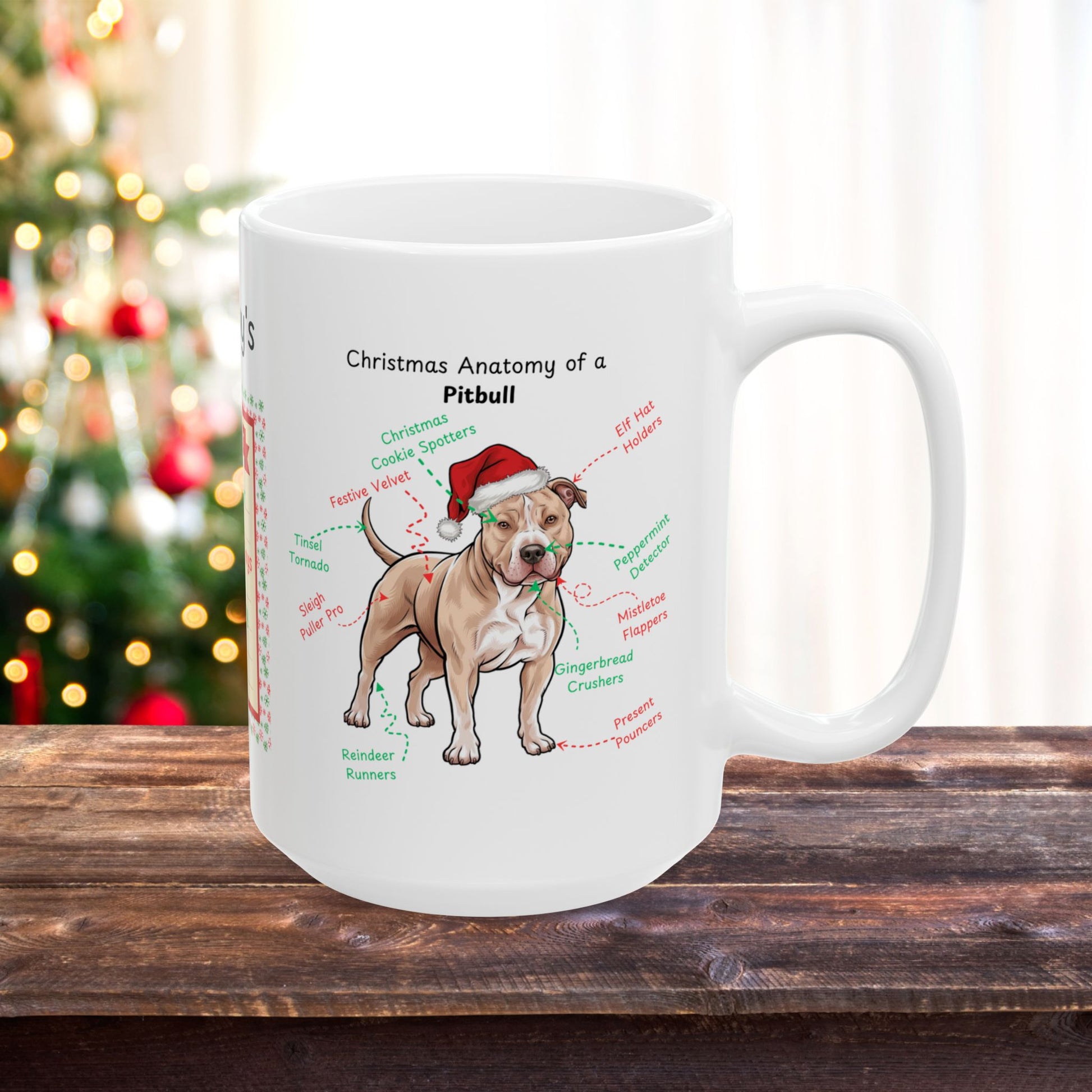 Pitbull (Fawn) Christmas mug, festive dog lover coffee cup, personalized holiday gift for Pitbull owners
