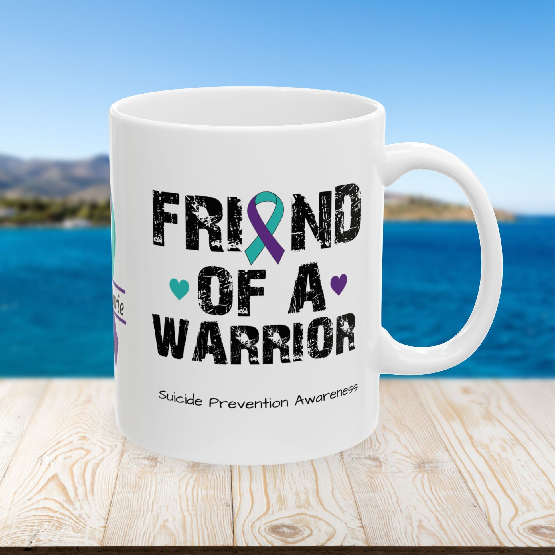 Friend of a Warrior - Personalized Suicide Prevention Awareness Gift, Empowerment and Resilience Ceramic Mug, Support for Survivors