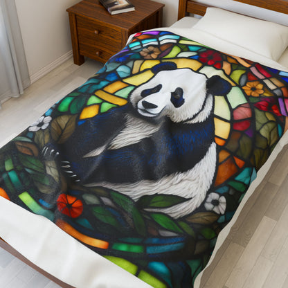A tranquil panda blanket in stained glass style, ideal for calm evenings and mindful rest.
