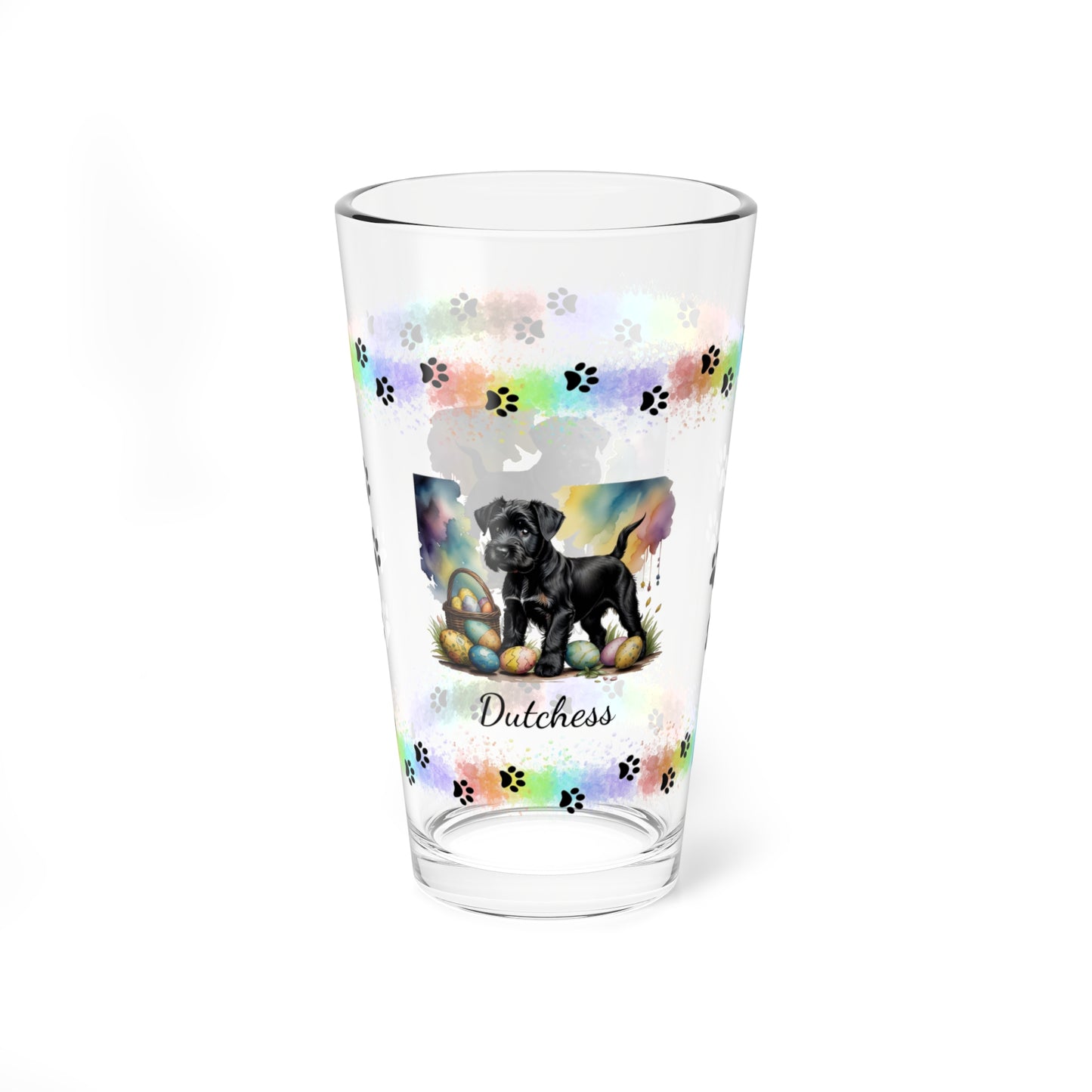 Schnauzer (Black) Personalized Easter Puppy 16oz Pint Glass - Custom Dog Design, Mental Health Gift, Easter Décor, and Festive Celebrations