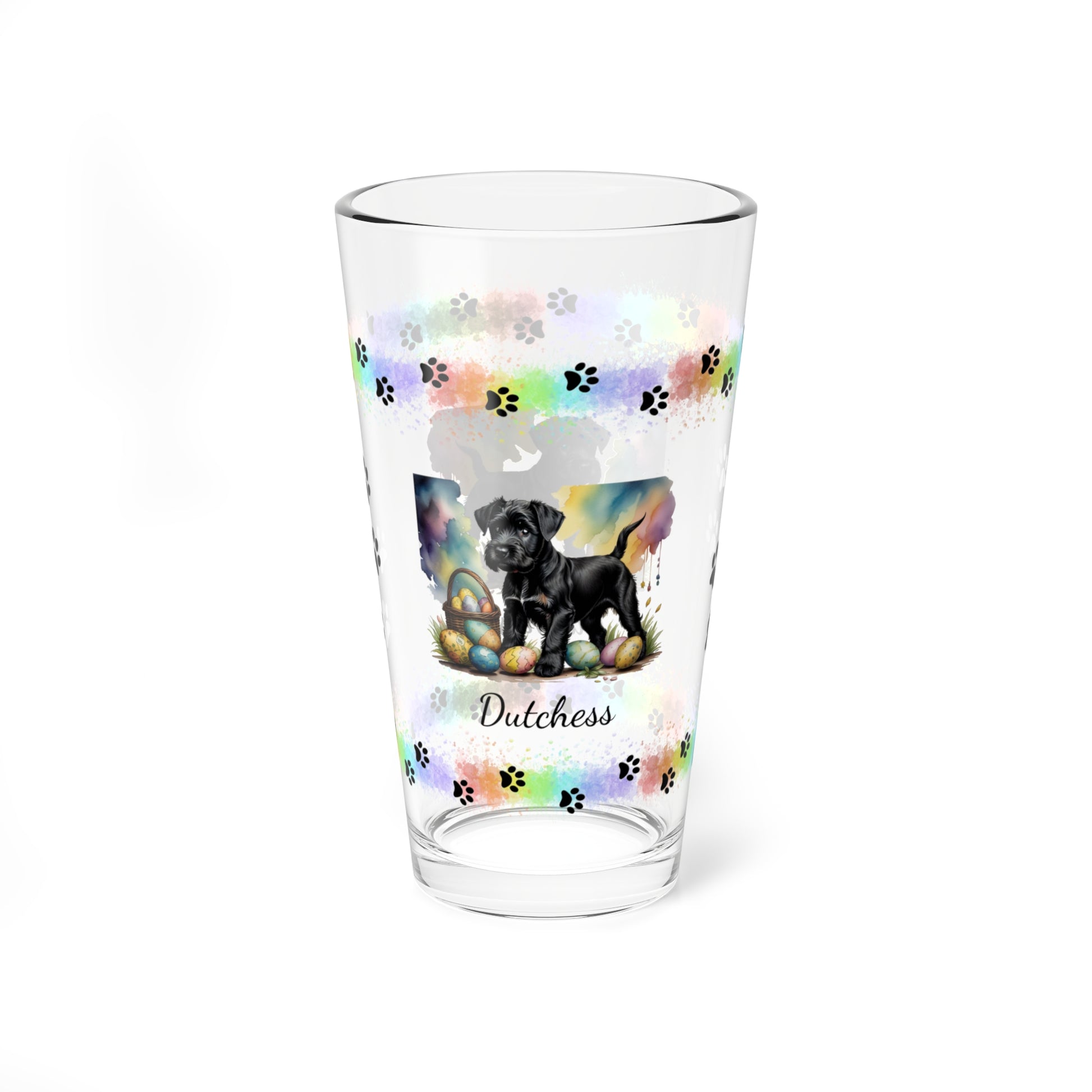 Schnauzer (Black) Personalized Easter Puppy 16oz Pint Glass - Custom Dog Design, Mental Health Gift, Easter Décor, and Festive Celebrations
