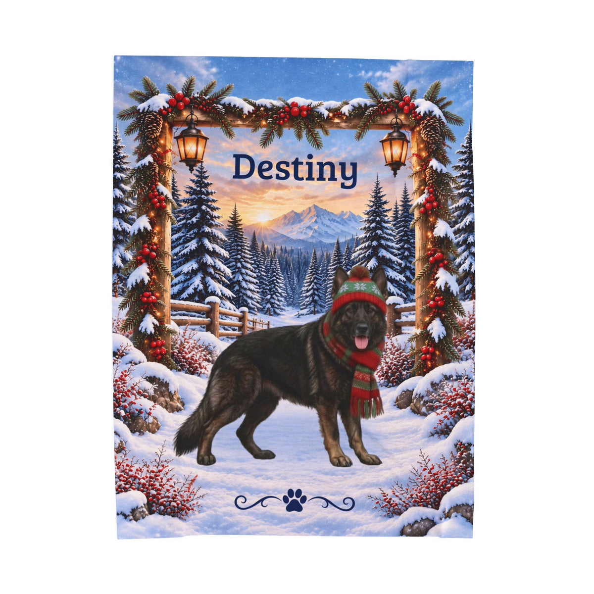 German Shepherd (Dark Sable) - Personalized Winter Lodge Blanket, Custom Name Velveteen Throw - MySisterIsAsurvor