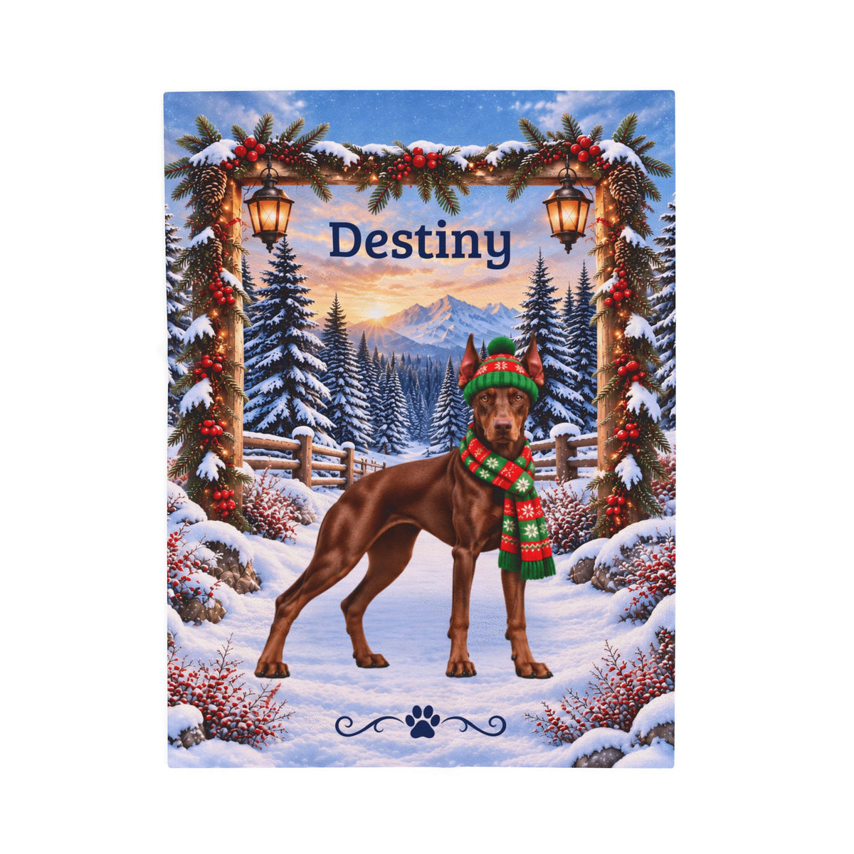 Doberman (Red Coat) - Personalized Winter Blanket, Custom Name Velveteen Throw