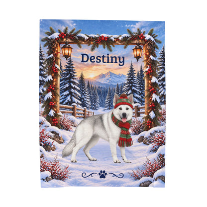 German Shepherd (White Coat, Recessive Saddle) - Personalized Winter Blanket, Custom Name Throw - MySisterIsAsurvor