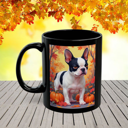 French Bulldog Black Pied - Autumn coffee mug, cozy seasonal dog lover gift for Frenchie parents