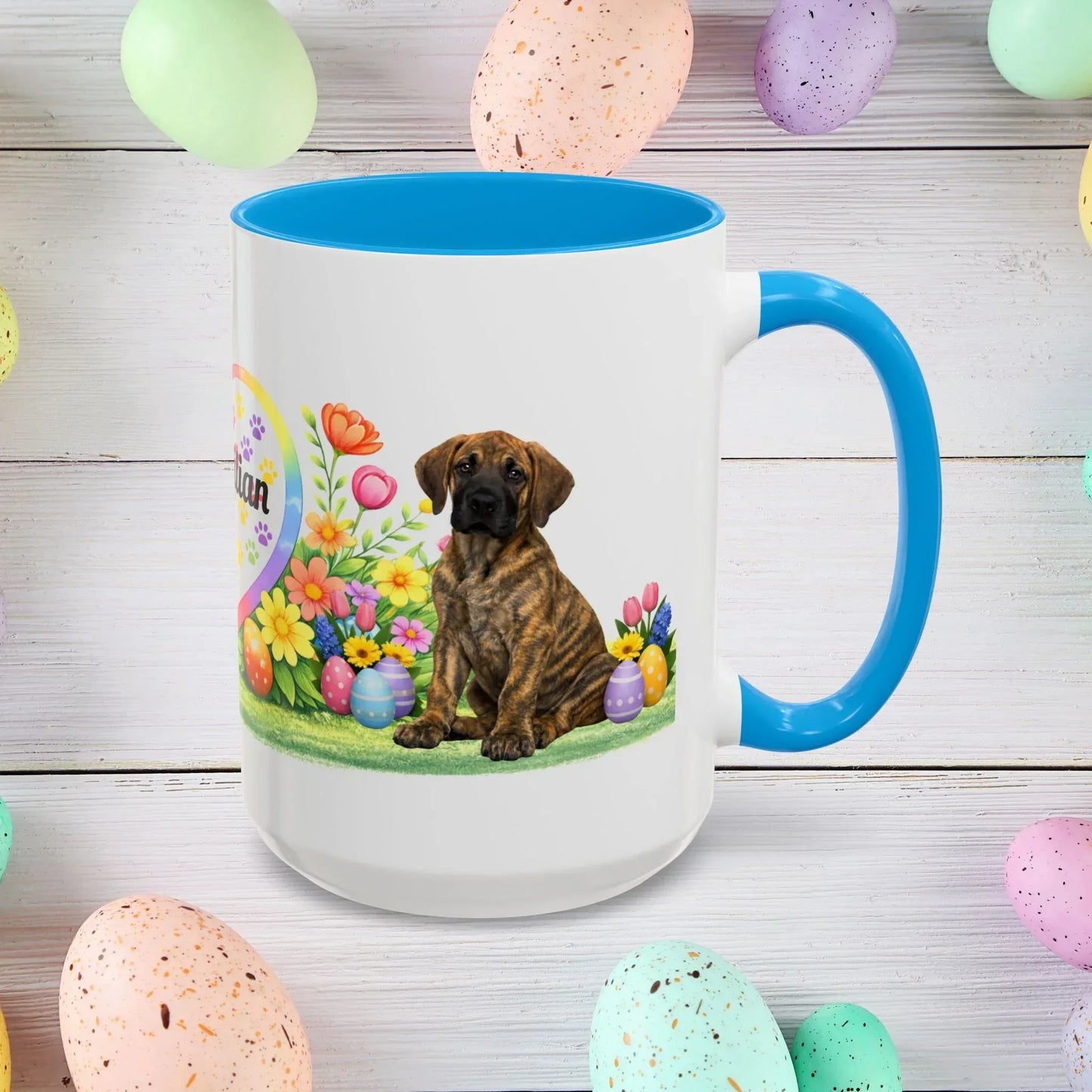 Shop our great dane brindle puppy easter mug featuring the 15oz style option from MySisterIsASurvivor.
