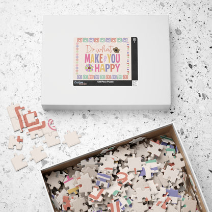 Puzzle set with pieces and packaging on a textured surface