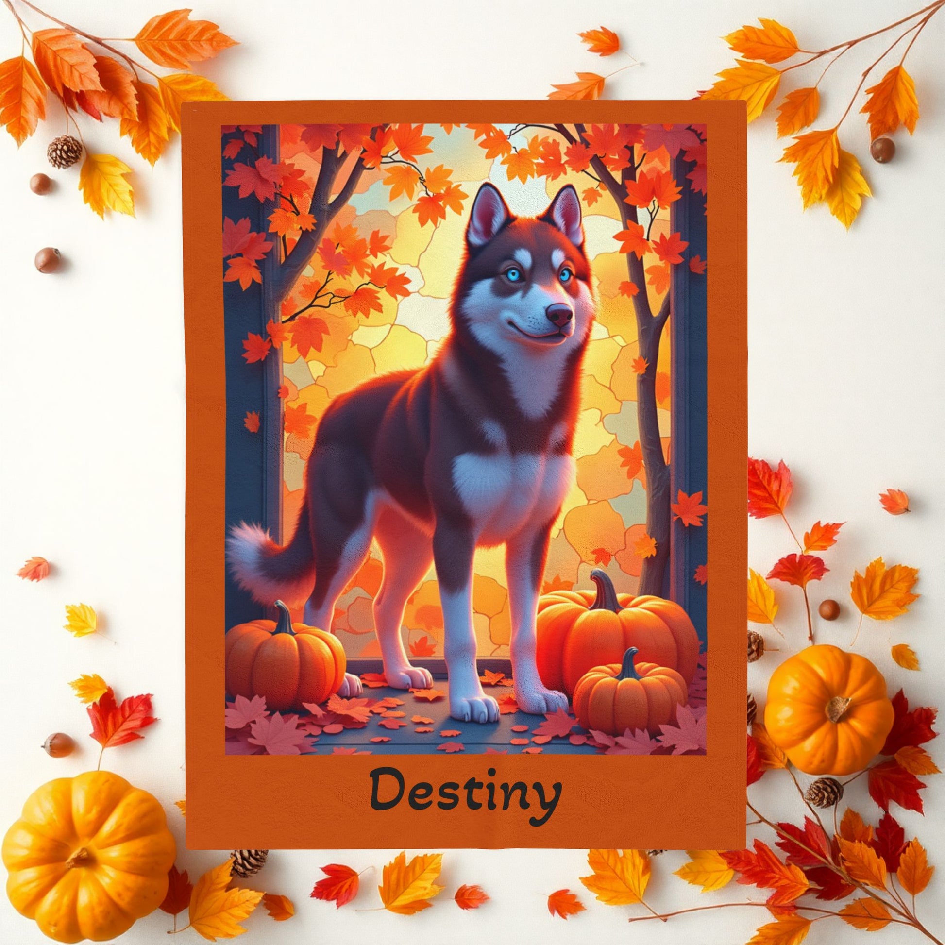 Dark Red Husky blue eyes velveteen plush blanket, personalized dog throw for red Husky moms - MySisterIsASurvivor