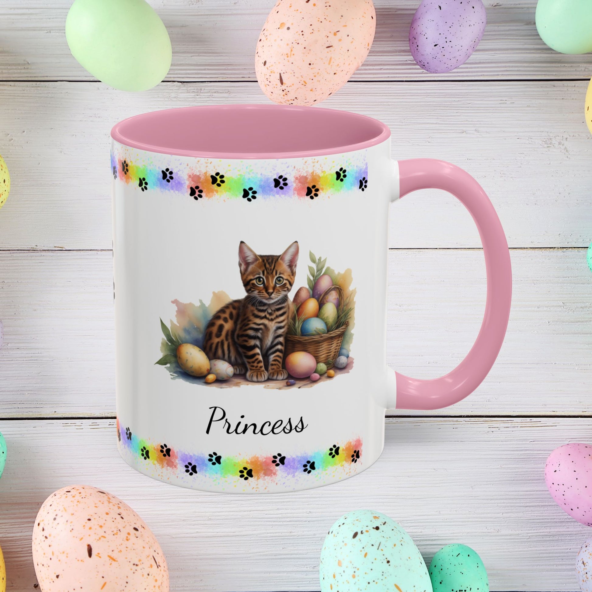 Bengal: Personalized Easter Kitten Coffee Mug - Adorable Cat Design, Mental Health Gift, 11oz & 15oz, 12 Color Choices, Easter Gifts & Décor