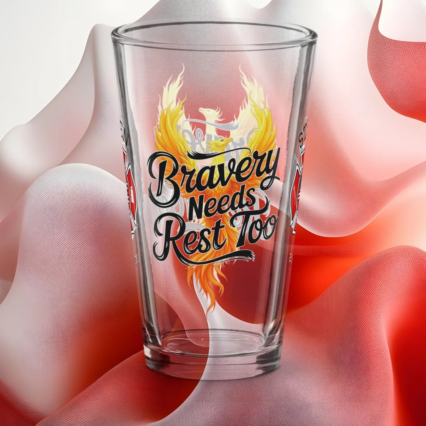 Shop our firefighter support pint bravery needs rest featuring the 16oz style option from MySisterIsASurvivor.