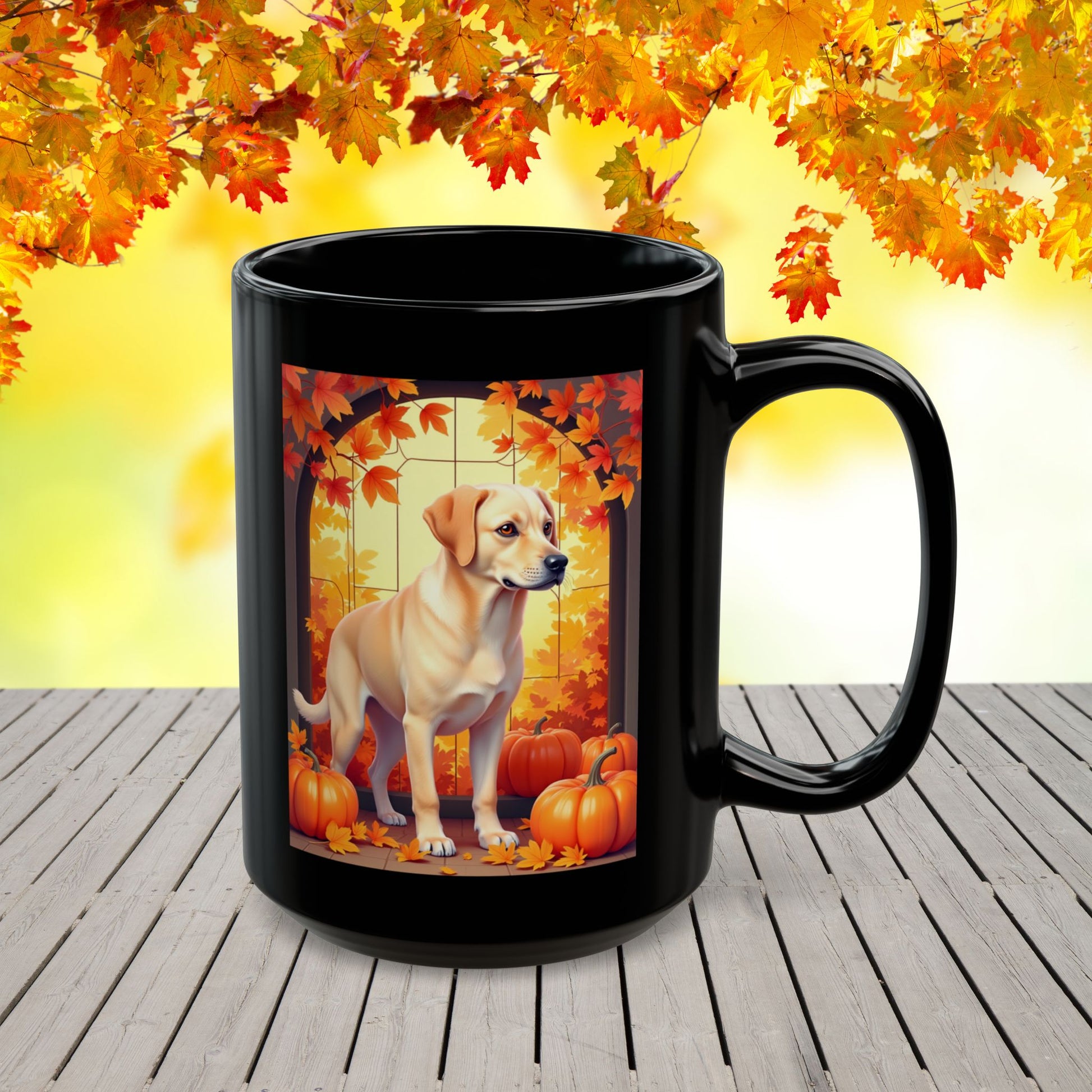 Yellow Labrador autumn mug, custom personalized coffee cup, cozy fall dog lover gift - MySisterIsASurvivor