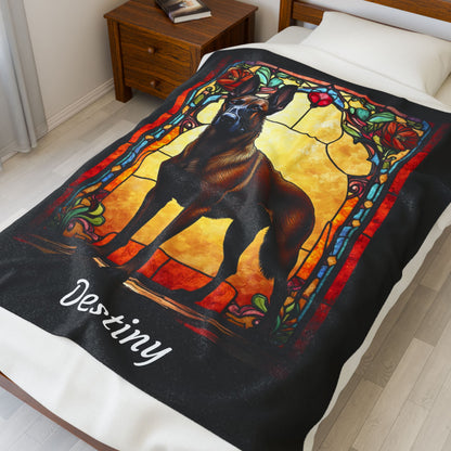 Belgian Malinois red sable velveteen blanket, dog throw, personalized stained glass pet gift - MySisterIsASurvivor