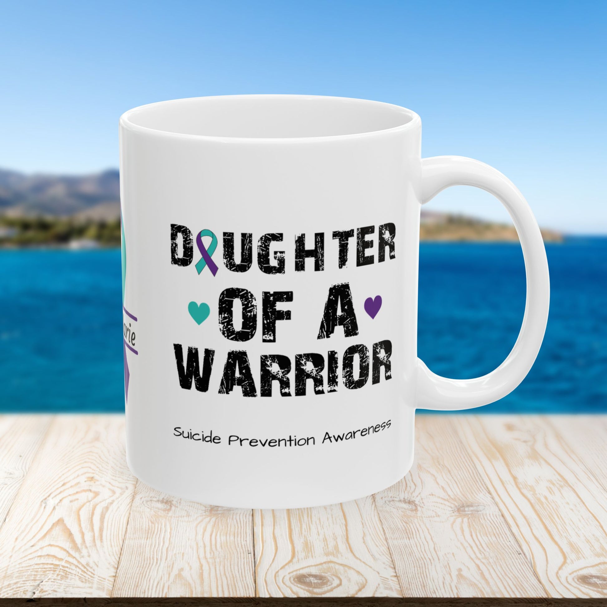 Daughter of a Warrior - Personalized Suicide Prevention Awareness Gift, Empowerment and Resilience Ceramic Mug, Support for Survivors