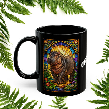 Shop our premium hippopotamus stained glass style black mug from MySisterIsASurvivor.
