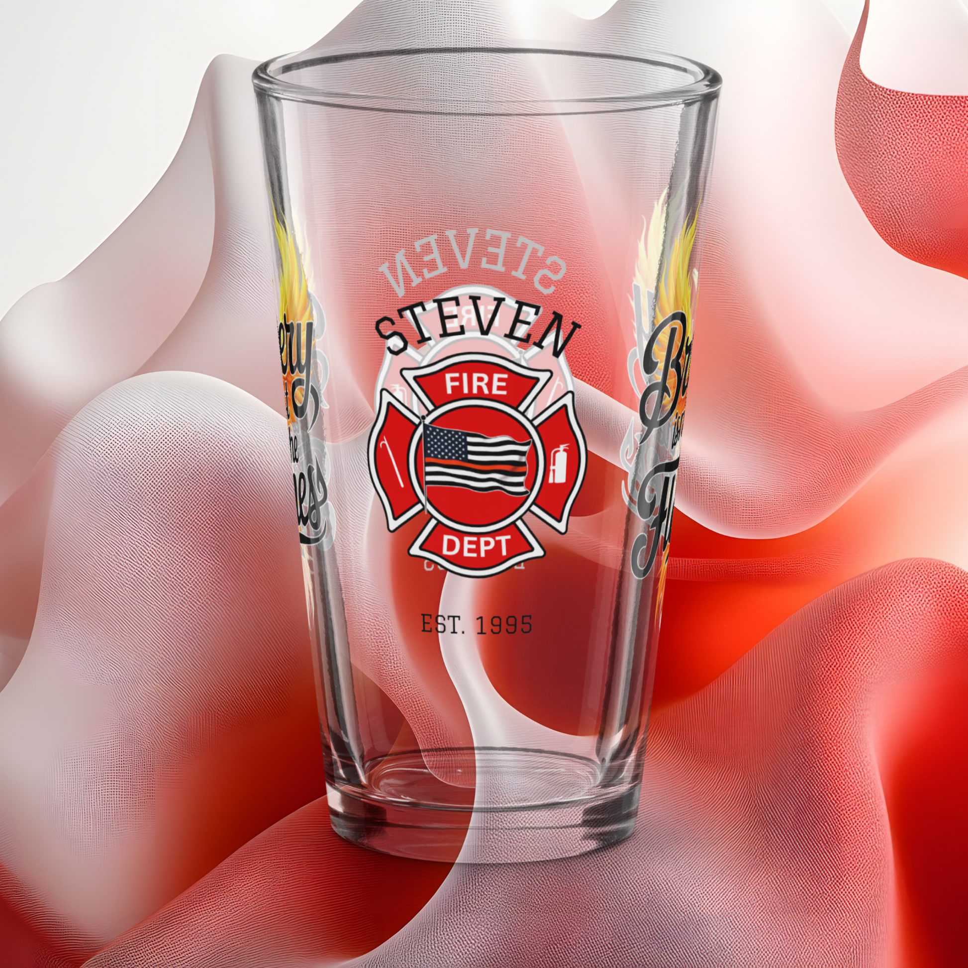 Bravery Isn’t Just in the Flames firefighter pint glass celebrating courage and emotional strength