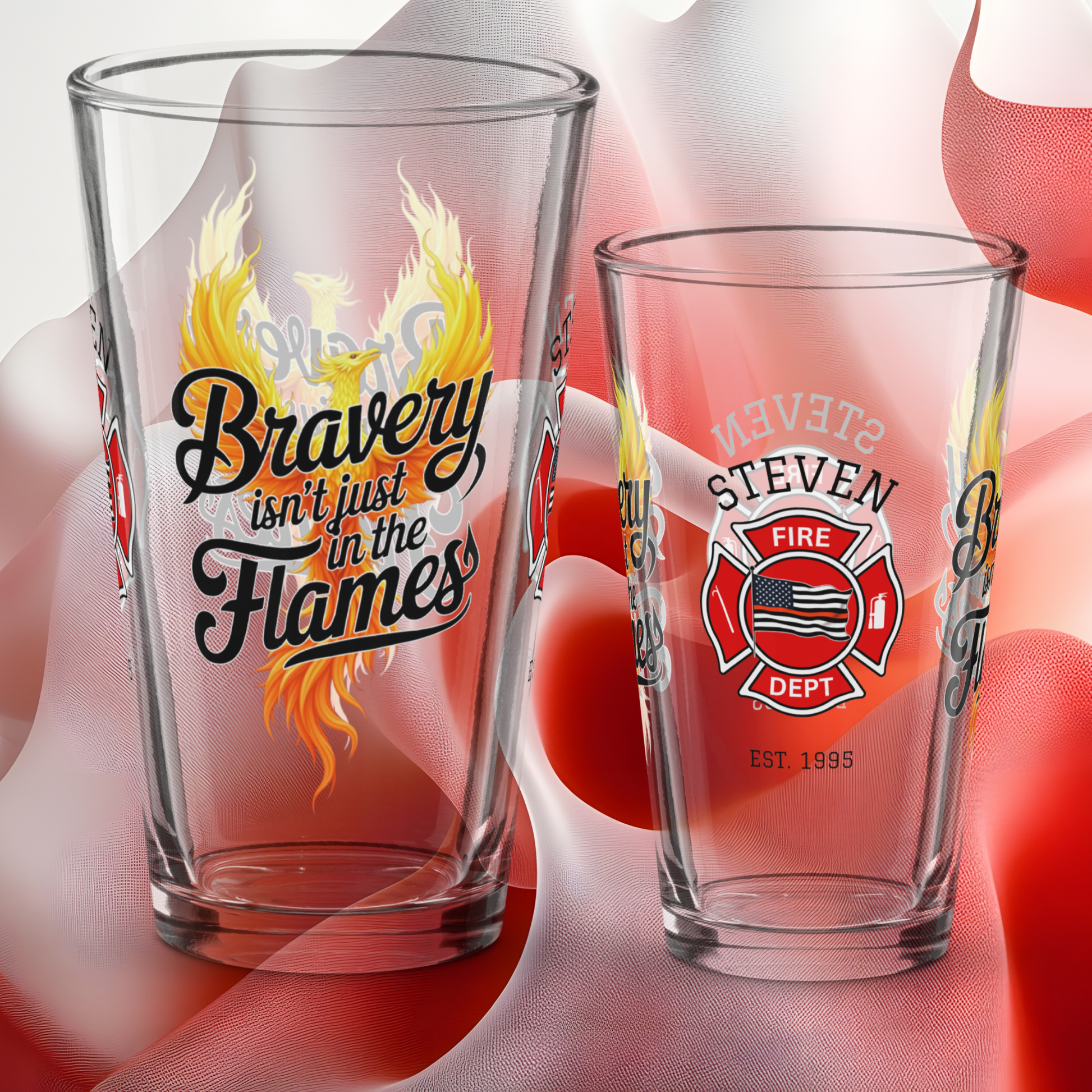 Bravery Isn’t Just in the Flames firefighter pint glass celebrating courage and emotional strength