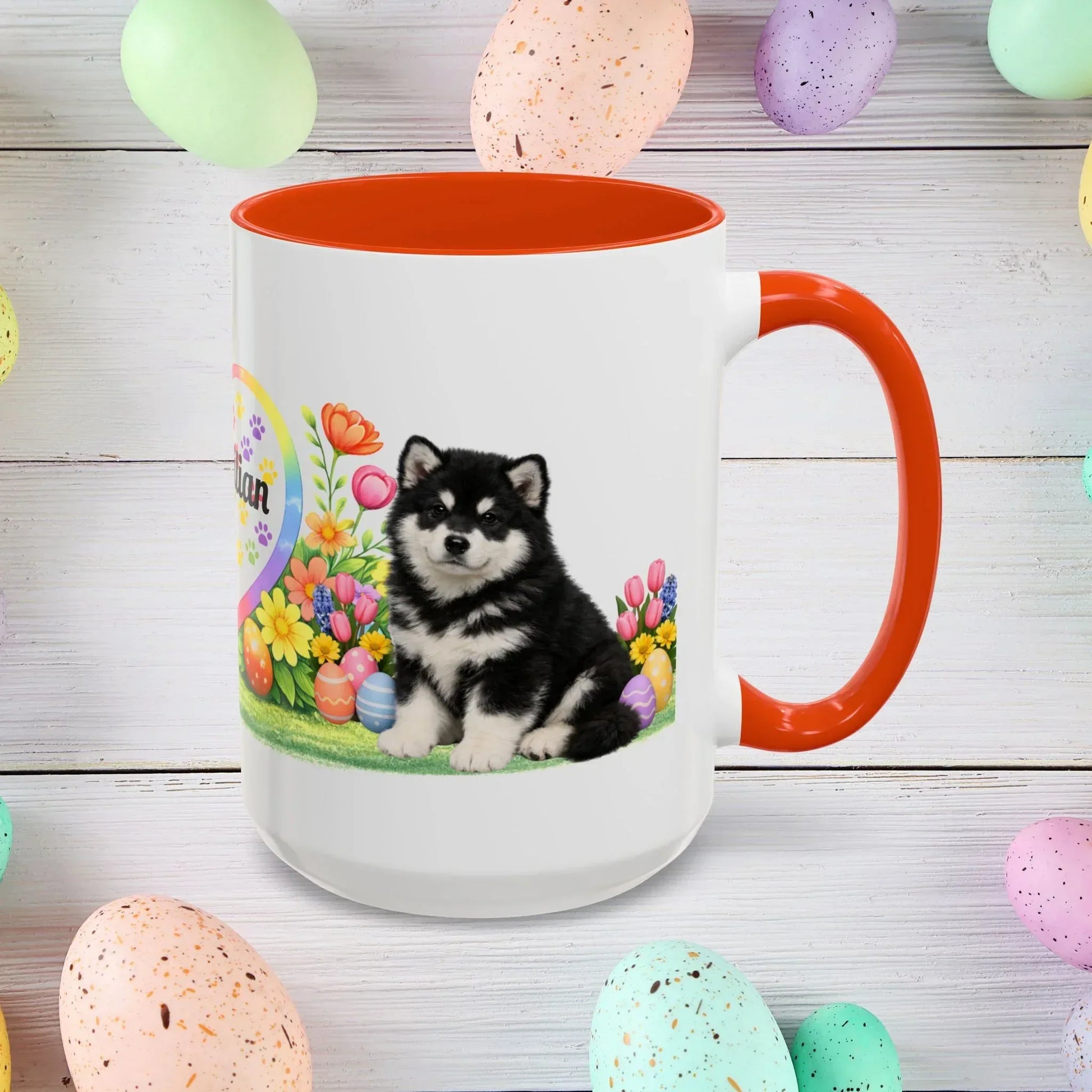 Shop our alaskan malamute black white puppy easter mug featuring the 15oz style option from MySisterIsASurvivor.