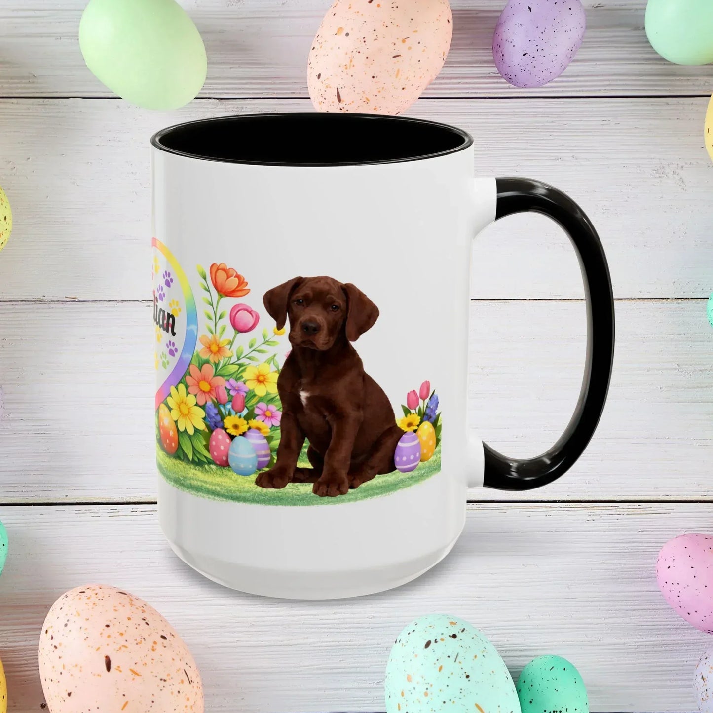 Shop our great dane chocolate puppy easter mug featuring the 15oz style option from MySisterIsASurvivor.
