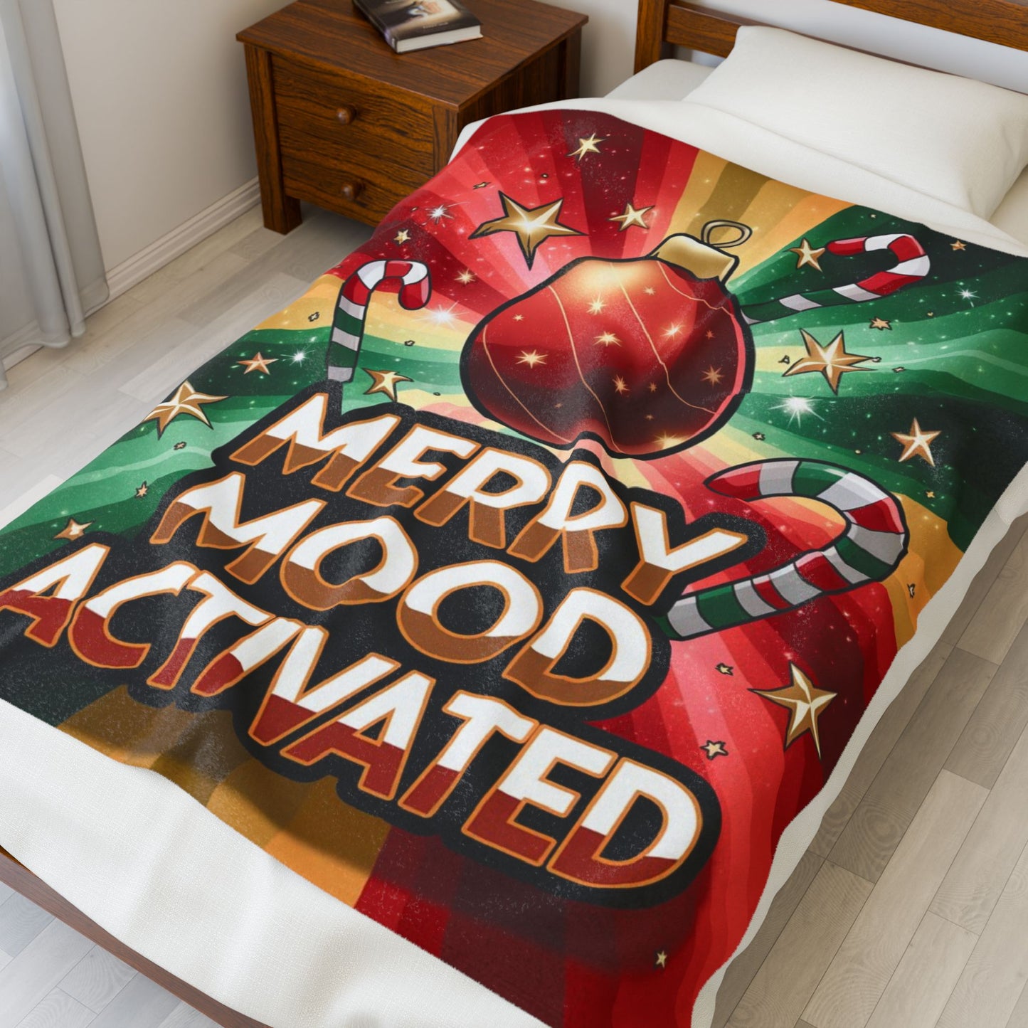 Holiday blanket “Merry Mood Activated” soft cozy Christmas throw for winter relaxation and cheer